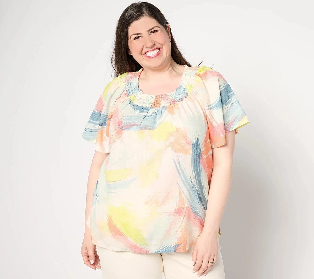 Denim & Co Naturals Blouse Womens Small Multi Color Bohemian